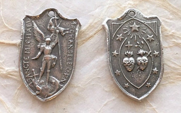 MEDAL, St Michael Shield, Sacred and Immaculate Hearts 1434