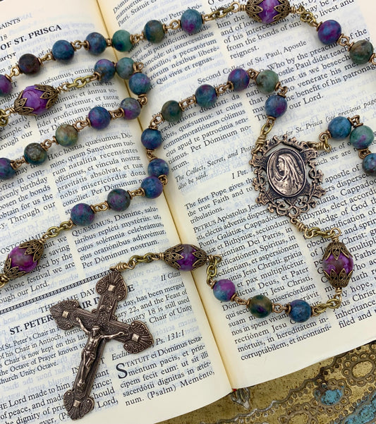 Heirloom Rosary, Ruby in Zoisite Gemstone and Bronze medals