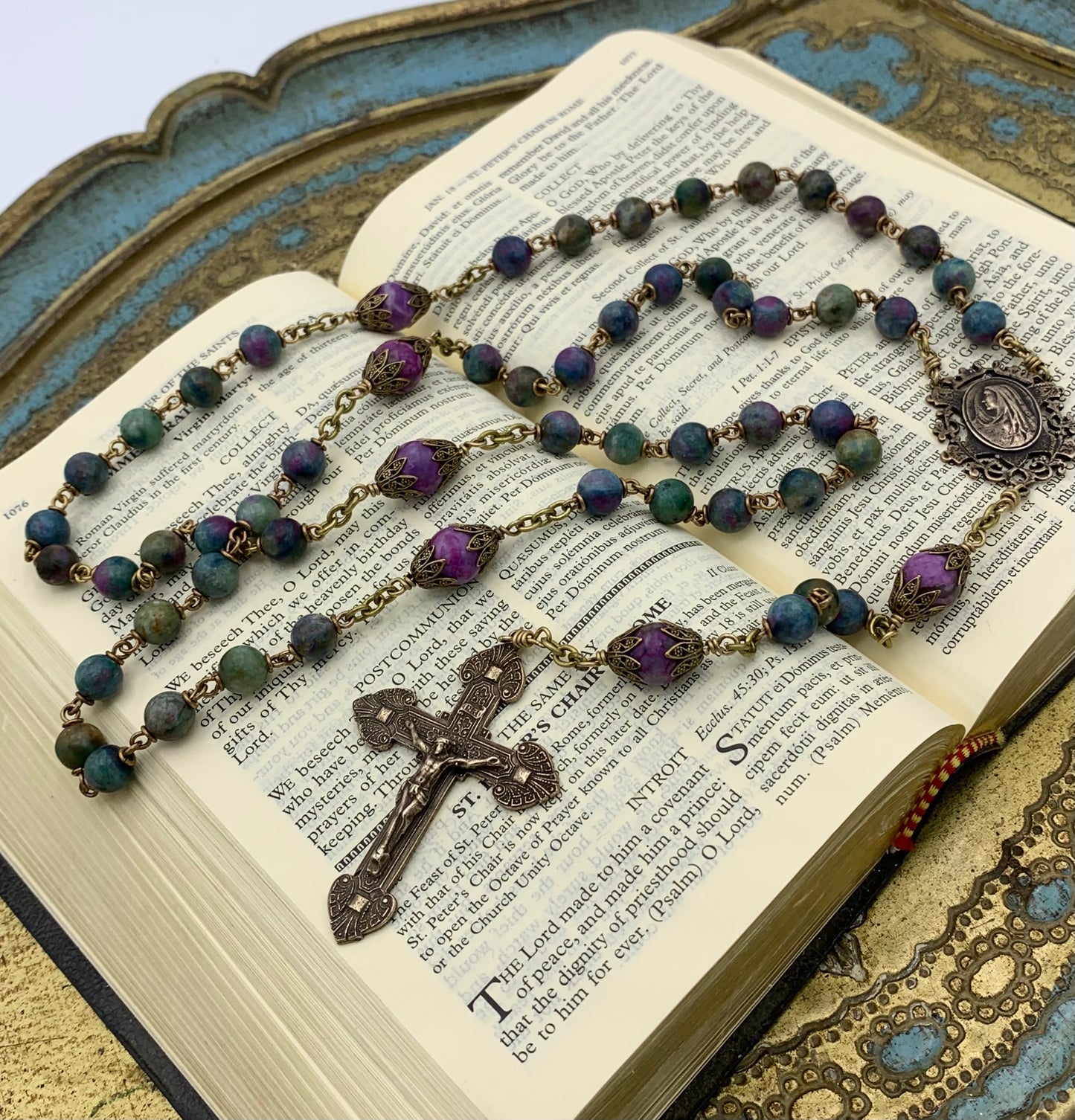 Heirloom Rosary, Ruby in Zoisite Gemstone and Bronze medals