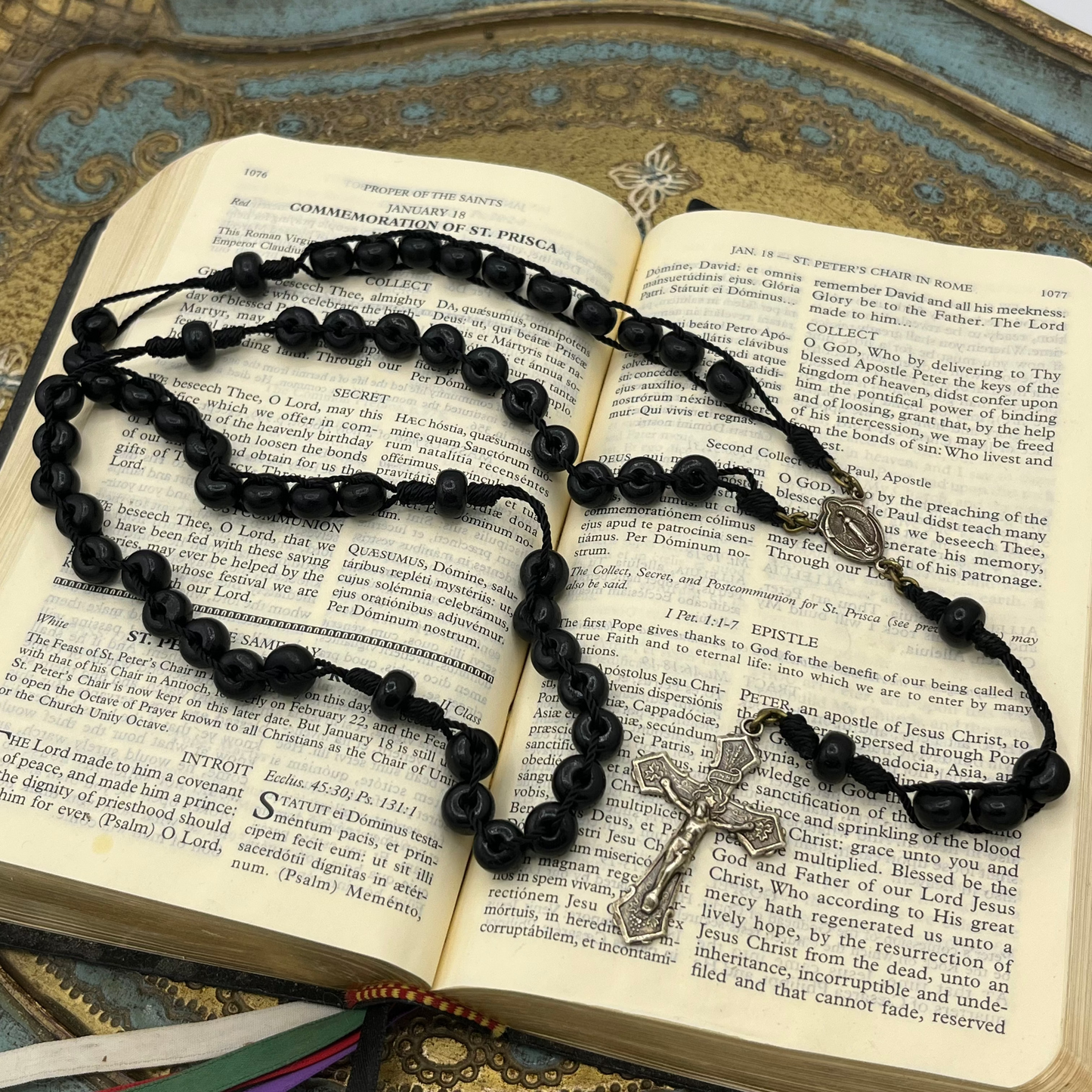 Push Rosary -Black Horn Sliding Rosary - Individually Knotted Decades
