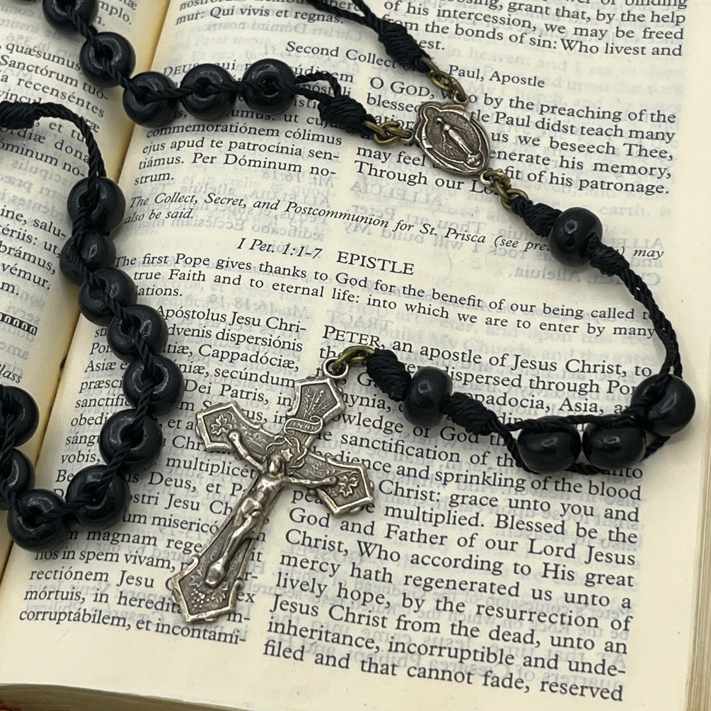 Push Rosary -Black Horn Sliding Rosary - Individually Knotted Decades