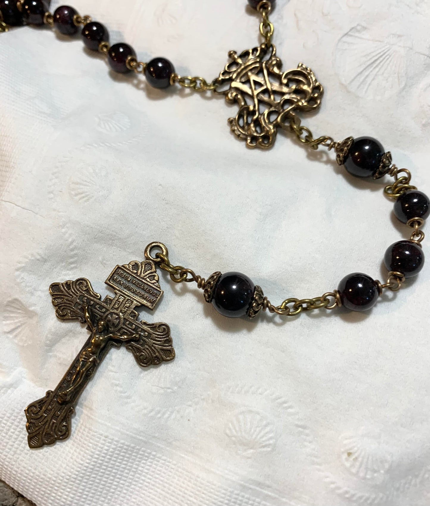 Heirloom Rosary with Garnet Gemstones