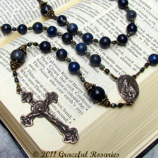 Cable Strung Rosary, Blue Dumortierite