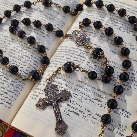 Heirloom Rosary, 8mm Black Onyx with Pardon Crucifix