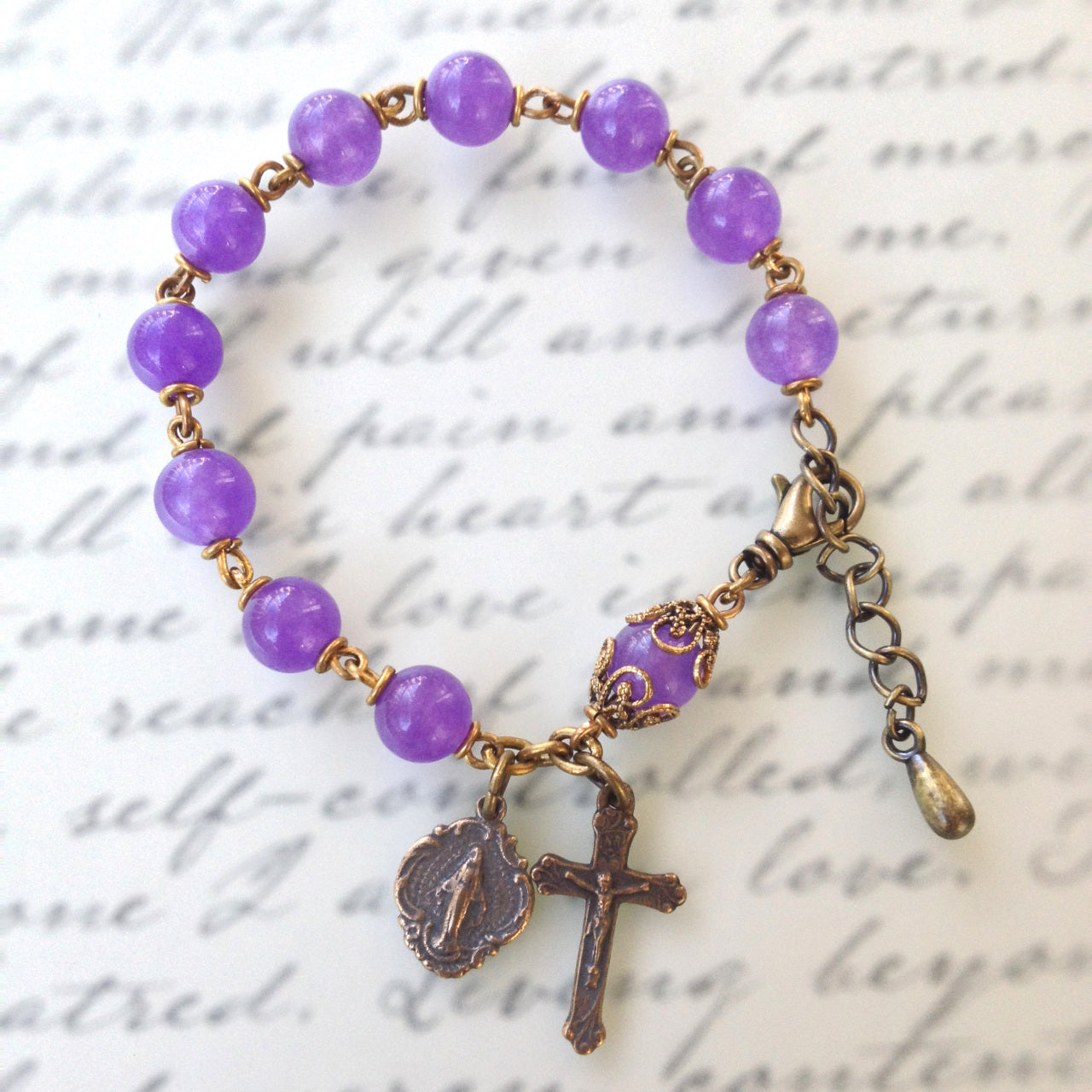 Heirloom Rosary Bracelet, Candy Jade Gemstone