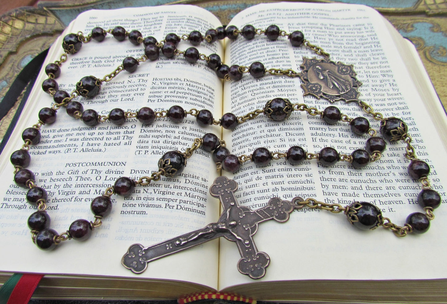 Heirloom Rosary, Divine Mercy, Garnet Gemstones