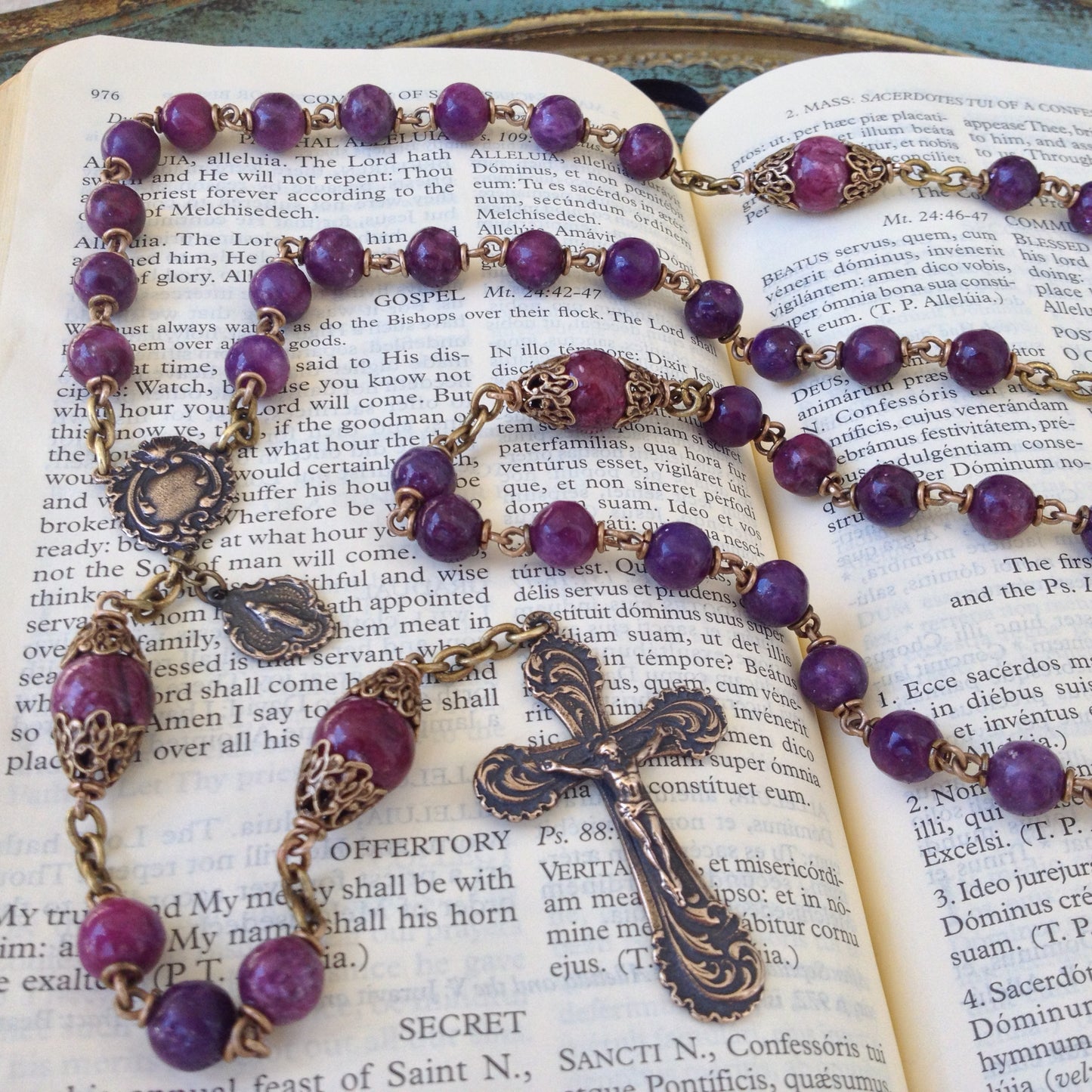 Heirloom Rosary, Lepidolite Gemstones 8mm