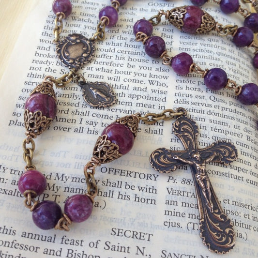 Heirloom Rosary, Lepidolite Gemstones 8mm