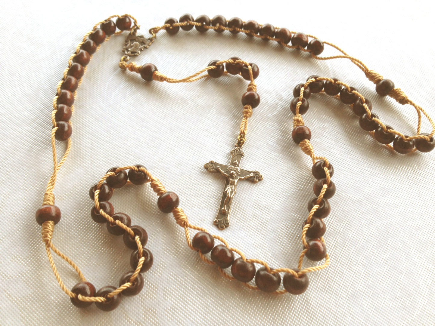 Push Rosary, Littleleaf Boxwood- Sliding beads - Individually Knotted Decades
