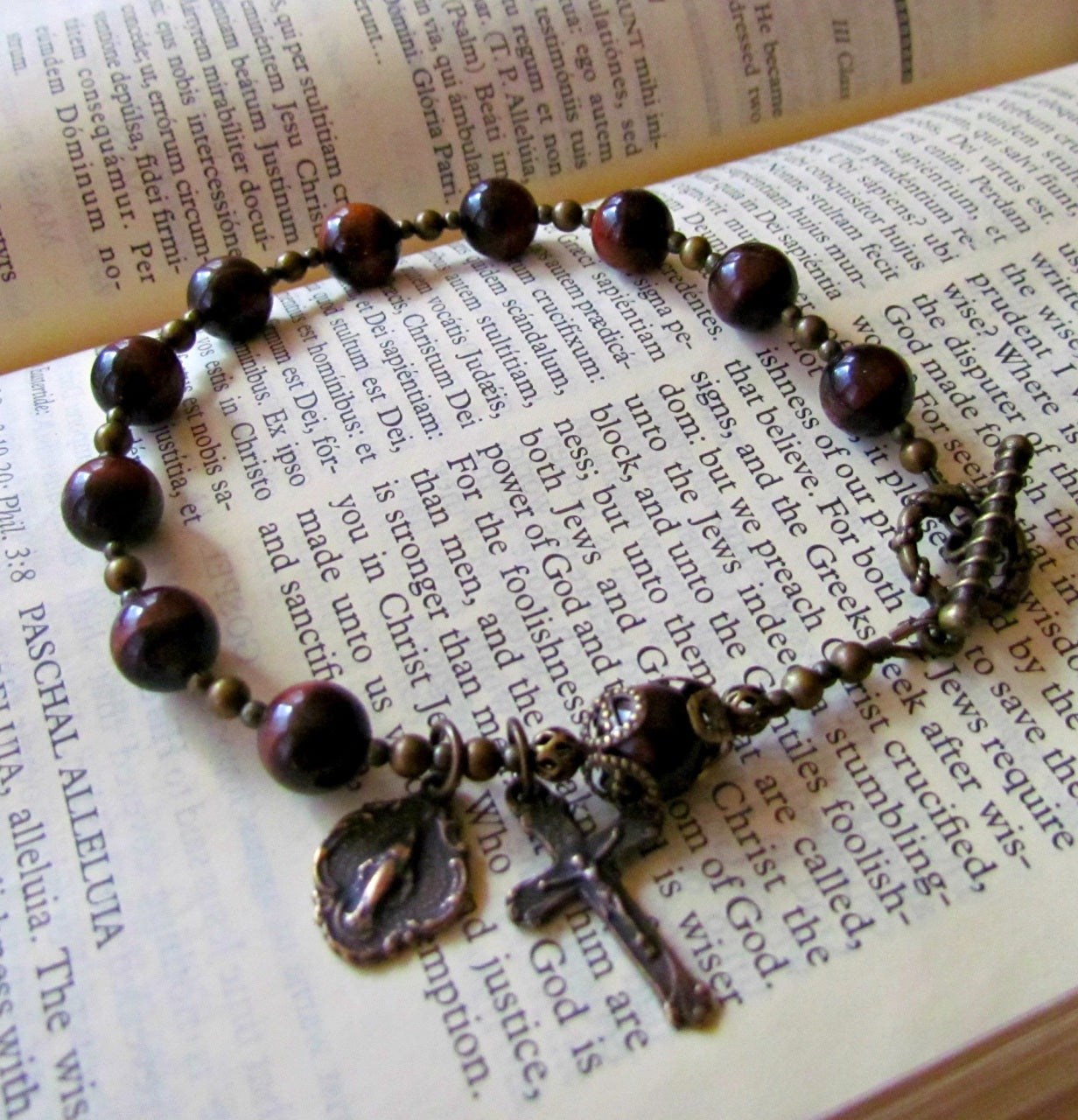 Beaded, Rosary Bracelet, Red Tiger Eye Gemstone
