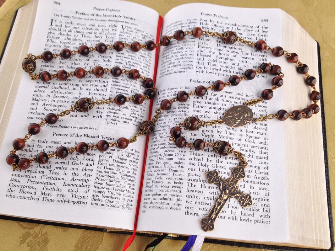 Heirloom, Catholic Rosary, Red Tigereye Gemstone