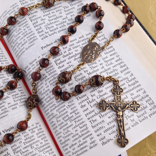 Heirloom, Catholic Rosary, Red Tigereye Gemstone