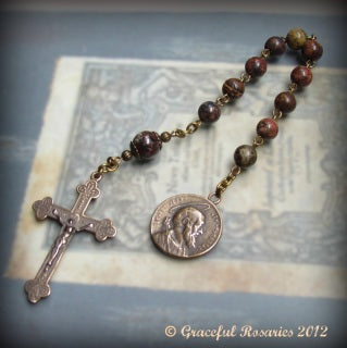 Tenner, Catholic Rosary with Leopardskin Jasper and St. Joseph medal