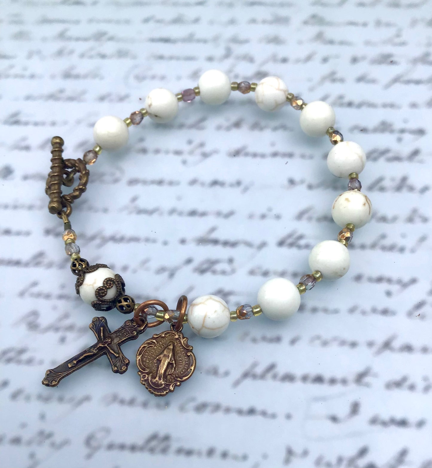 Beaded Rosary Bracelet, Riverstone Gemstones