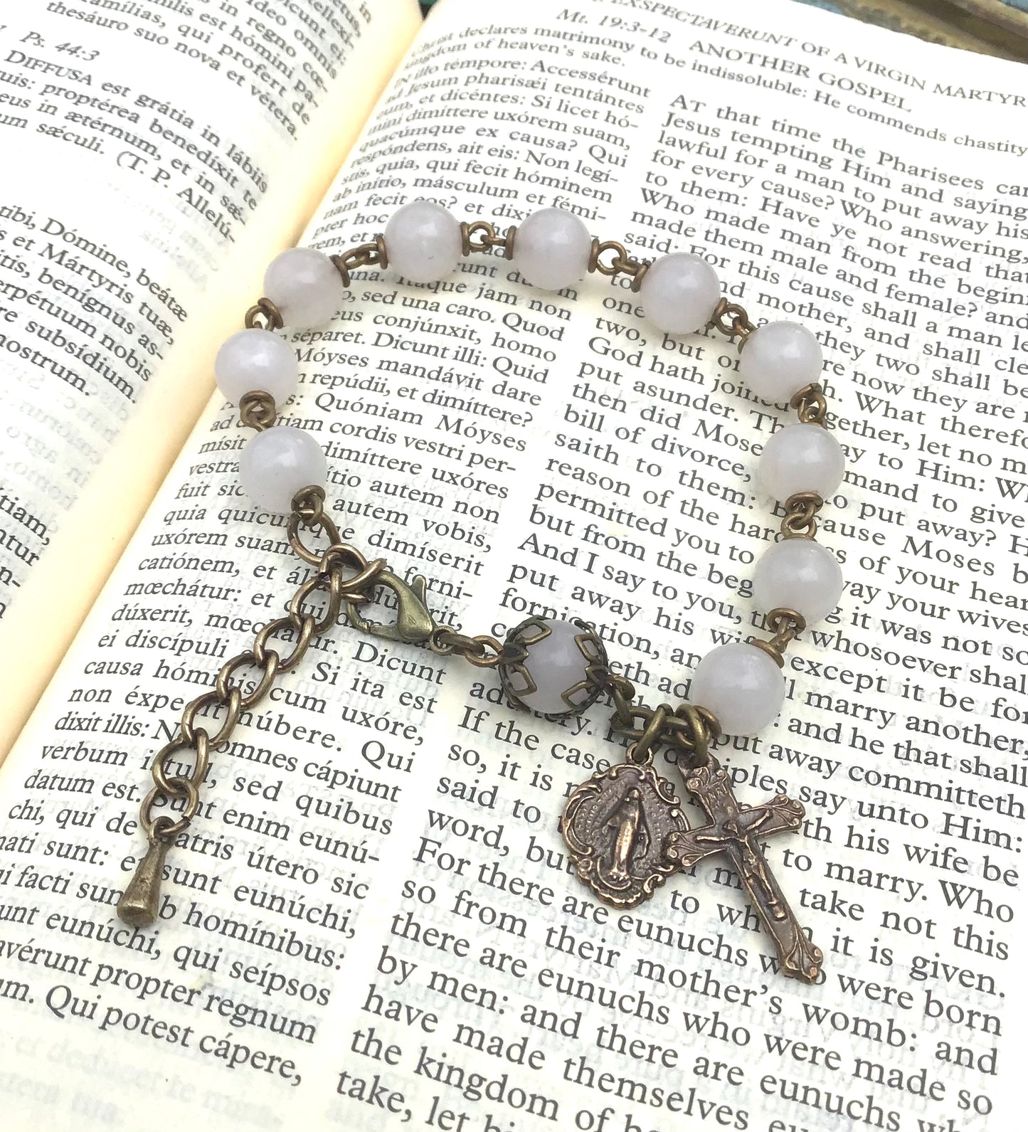 Heirloom Rosary Bracelet, Rose Quartz Gemstone