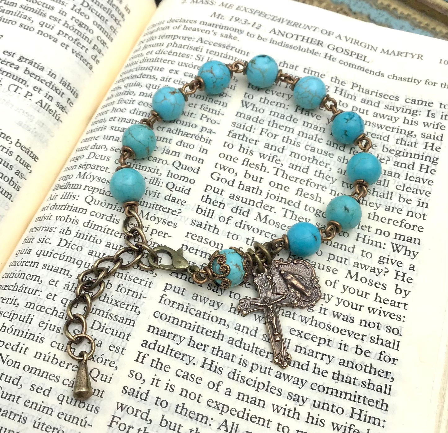 Heirloom Rosary Bracelet, Turquoise Magnesite Gemstones