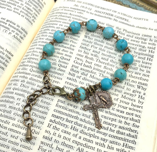 Heirloom Rosary Bracelet, Turquoise Magnesite Gemstones