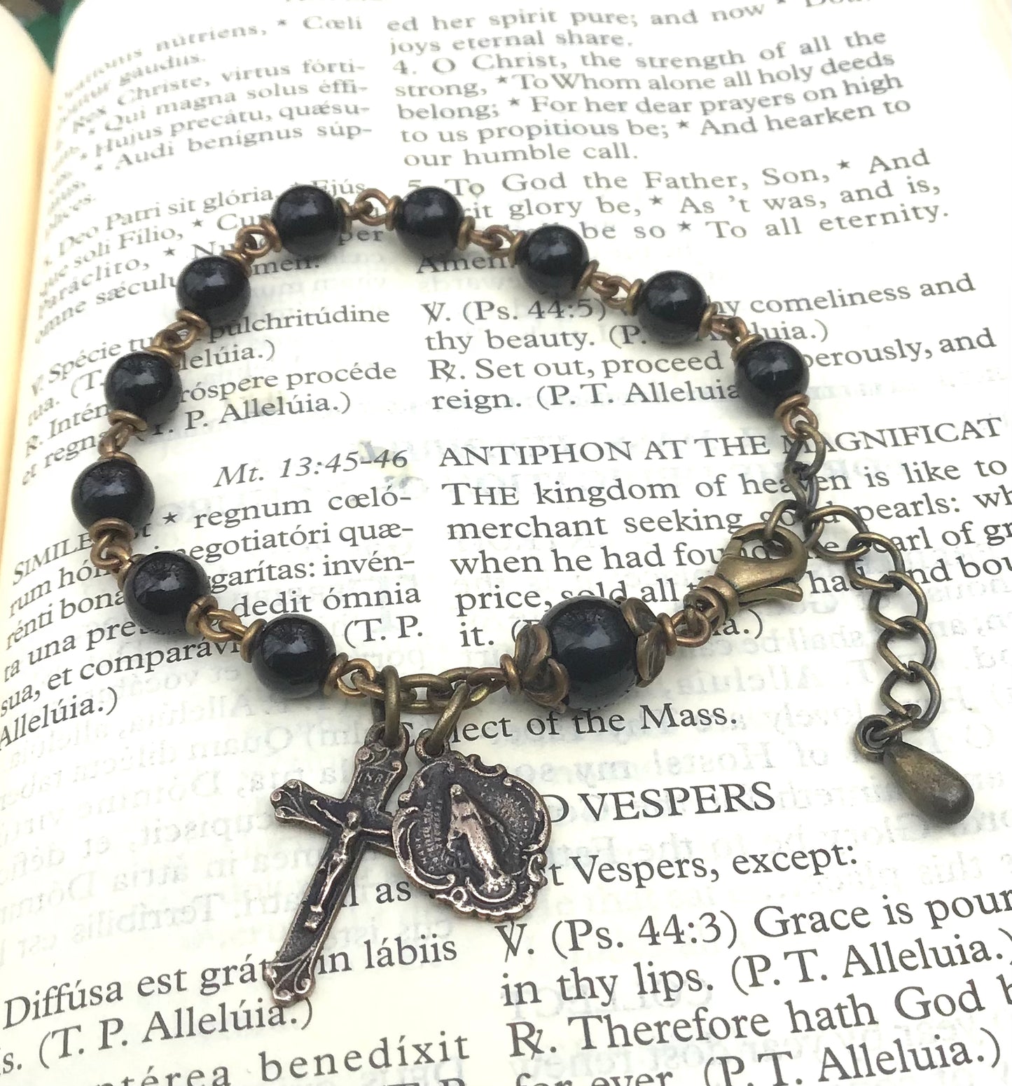 Heirloom Rosary Bracelet, Black Onyx with Bronze
