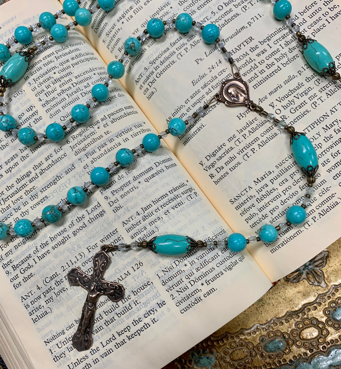 Cable Strung, Turquoise Magnesite Gemstones, Bronze