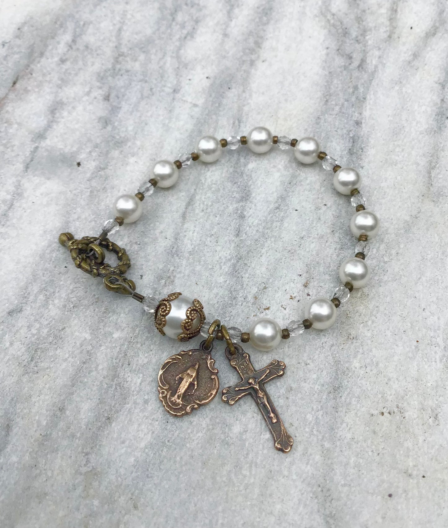 Beaded Rosary Bracelet, Swarovski Pearl beads