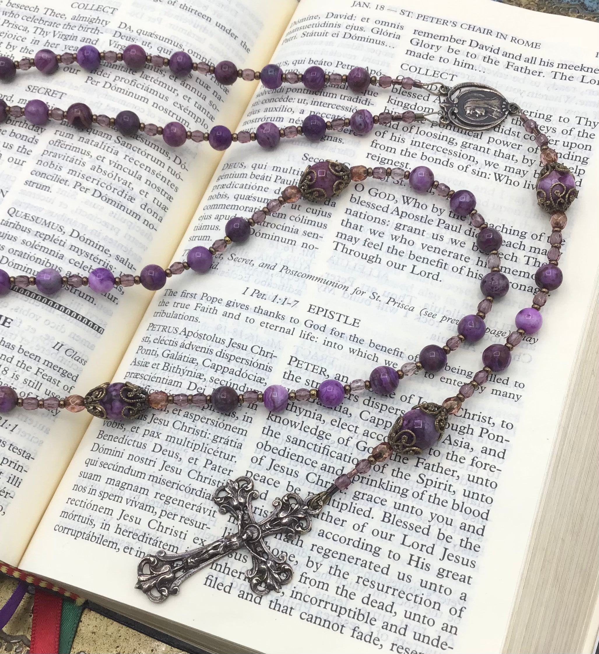 Large Purple Clay Bead Cord Rosary
