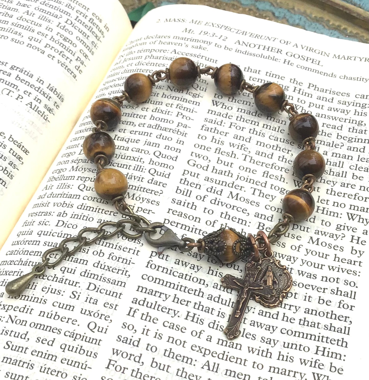 Heirloom Rosary Bracelet, Gold Tiger Eye Gemstones