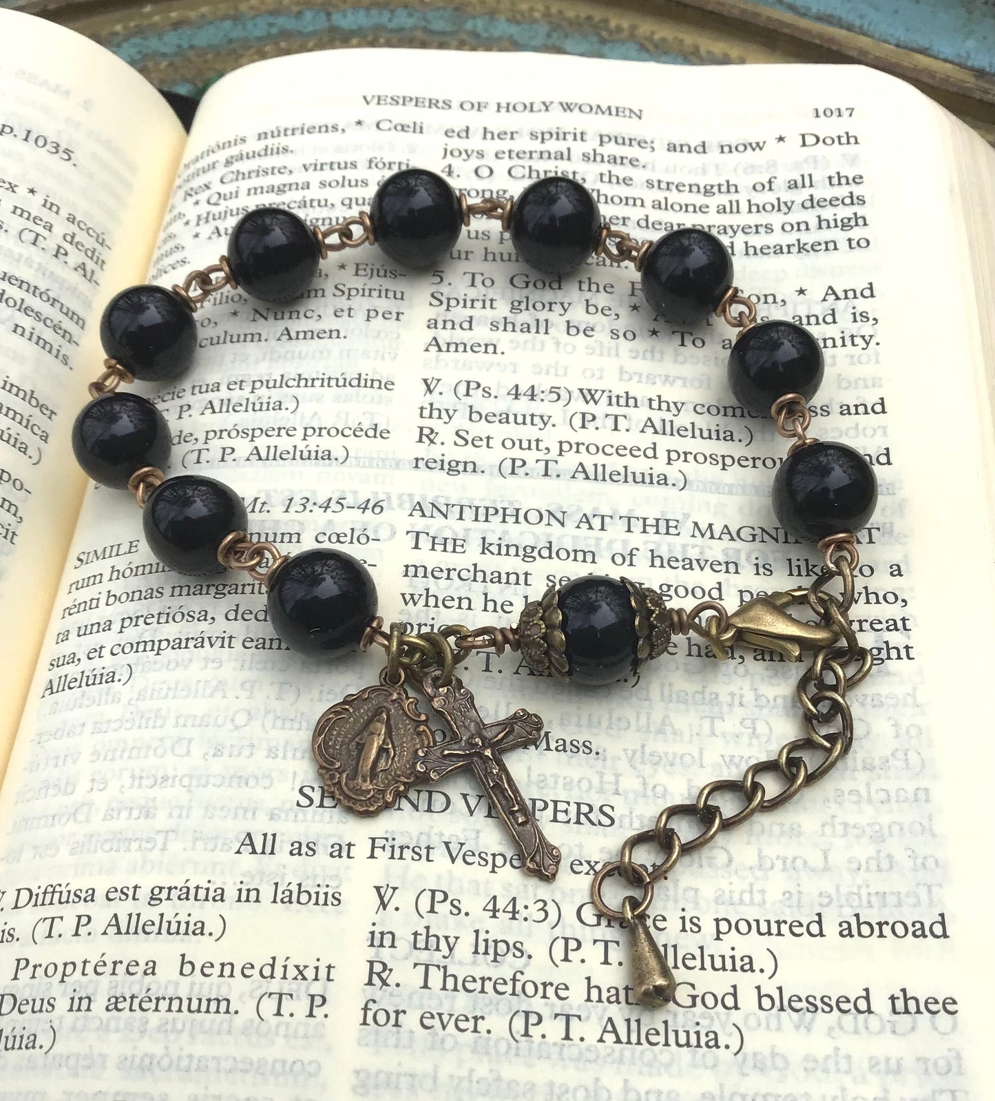 Heirloom Rosary Bracelet, Black Onyx with Bronze