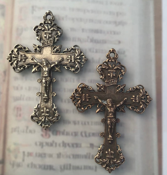 Crucifix, Baroque Rosary Solid Vintage Antique Reproduction