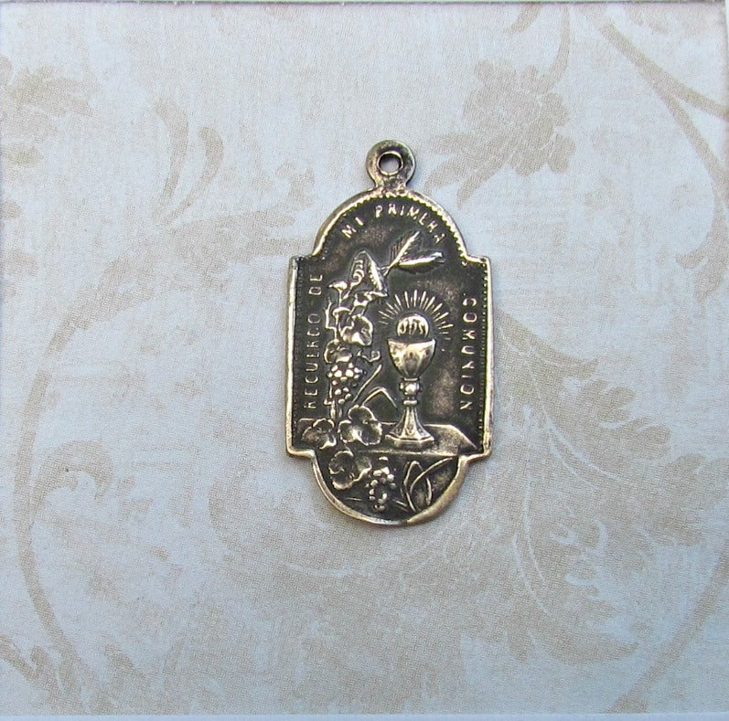 First Holy Communion Medal Necklace – Sterling Silver or Bronze, 1-Inch Religious Pendant