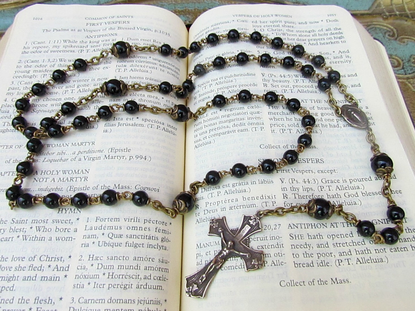 Heirloom Rosary, Black Onyx with Bronze