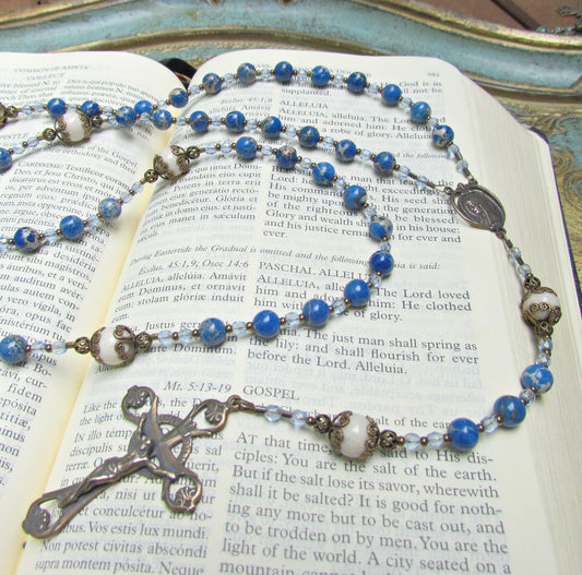 Cable Strung Rosary, Blue Sediment Jasper Gemstone