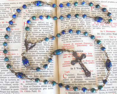 Heirloom, Catholic Rosary, Azurite Lapis Lazuli Gemstones with Angel Center