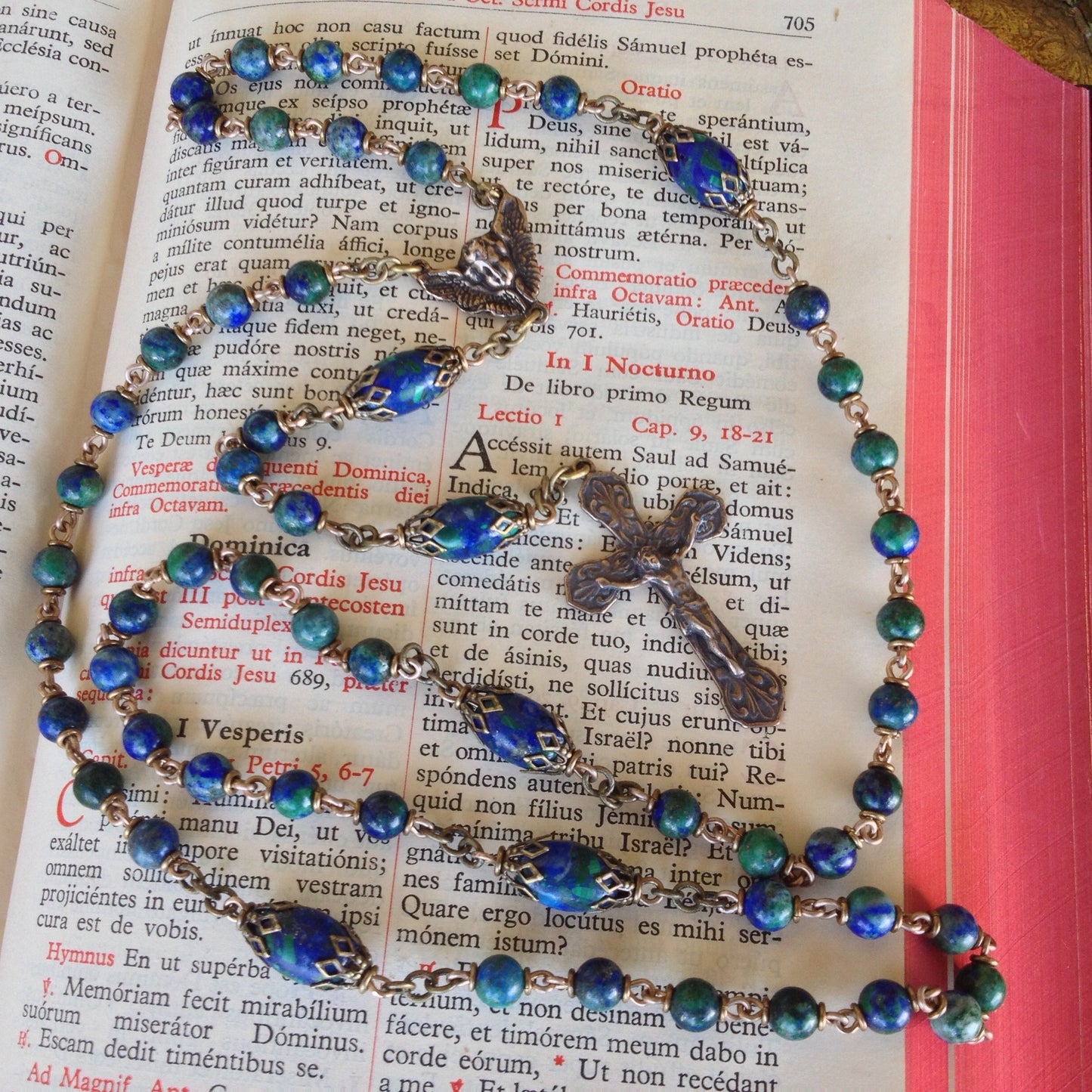 Heirloom, Catholic Rosary, Azurite Lapis Lazuli Gemstones with Angel Center