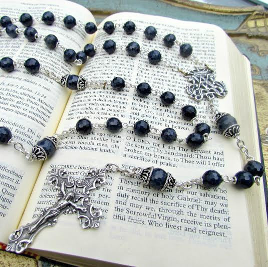 Heirloom Rosary, Blue Tiger Eye Gemstone Rosary with Sterling Silver