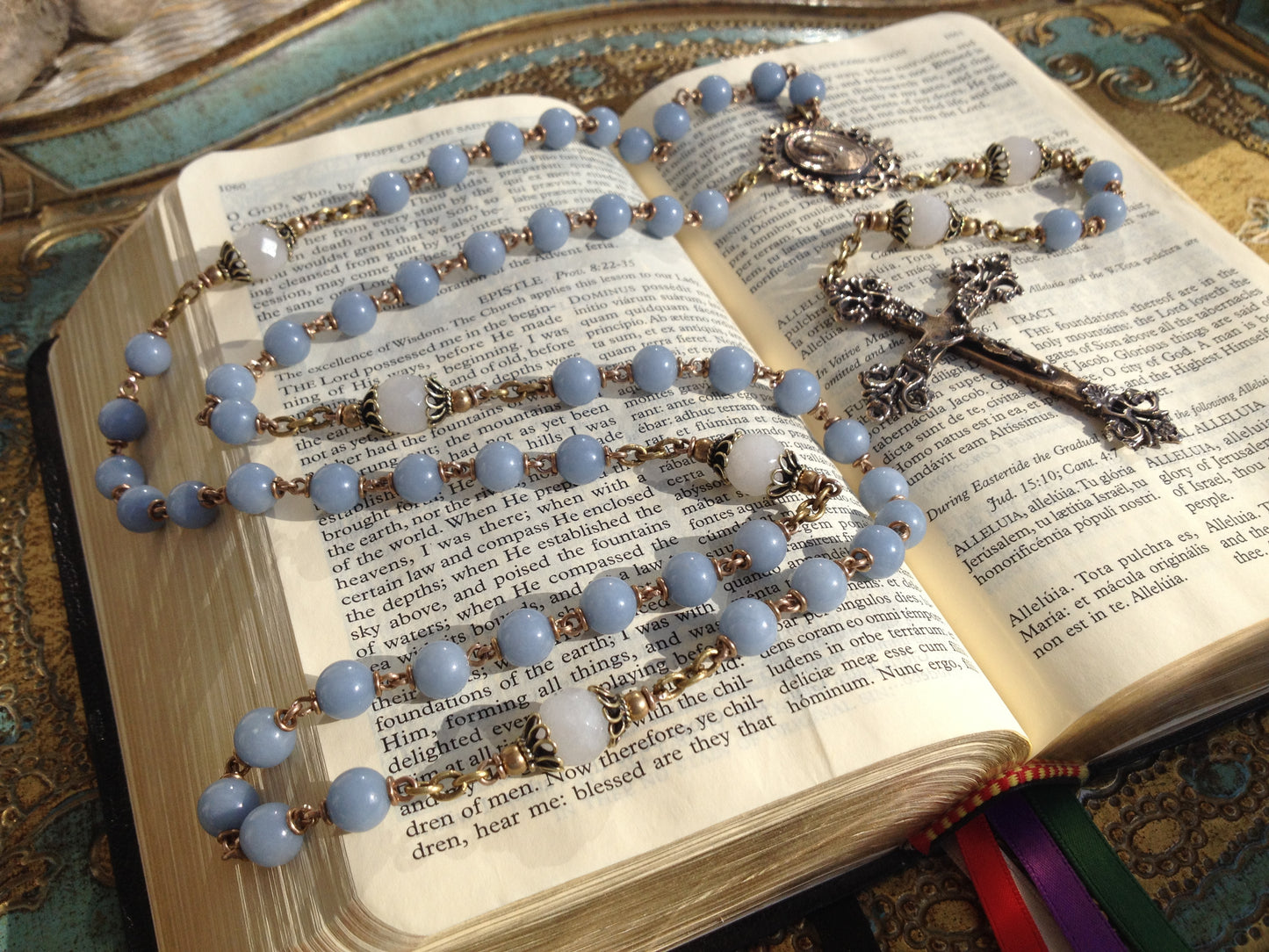 Heirloom Rosary, Angelite Gemstones