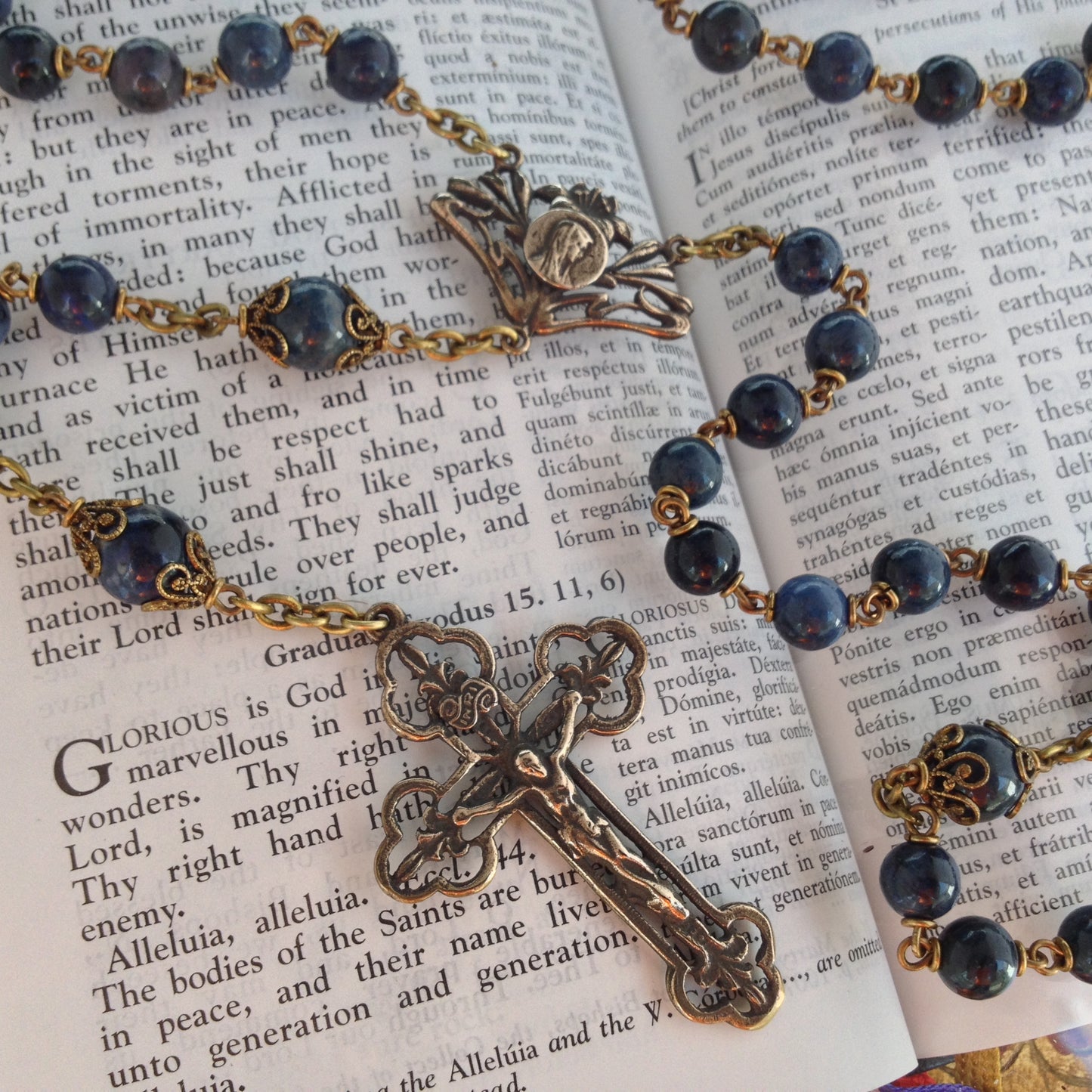 Heirloom Rosary, Blue Dumortierite Gemstone