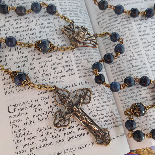 Heirloom Rosary, Blue Dumortierite Gemstone