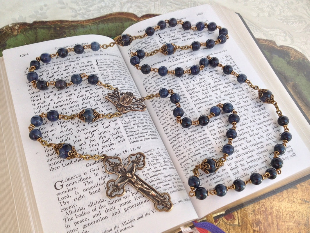 Heirloom Rosary, Blue Dumortierite Gemstone