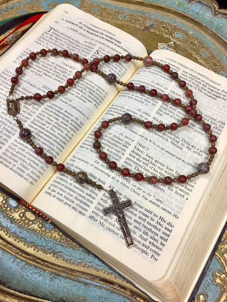 Cable Strung Rosary, Brecciated Jasper Gemstones