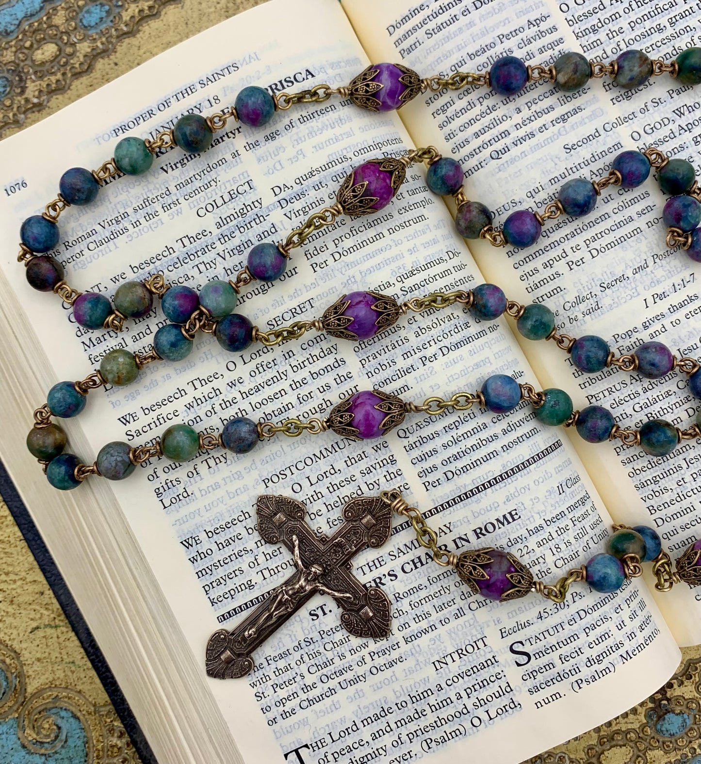 Heirloom Rosary, Ruby in Zoisite Gemstone and Bronze medals