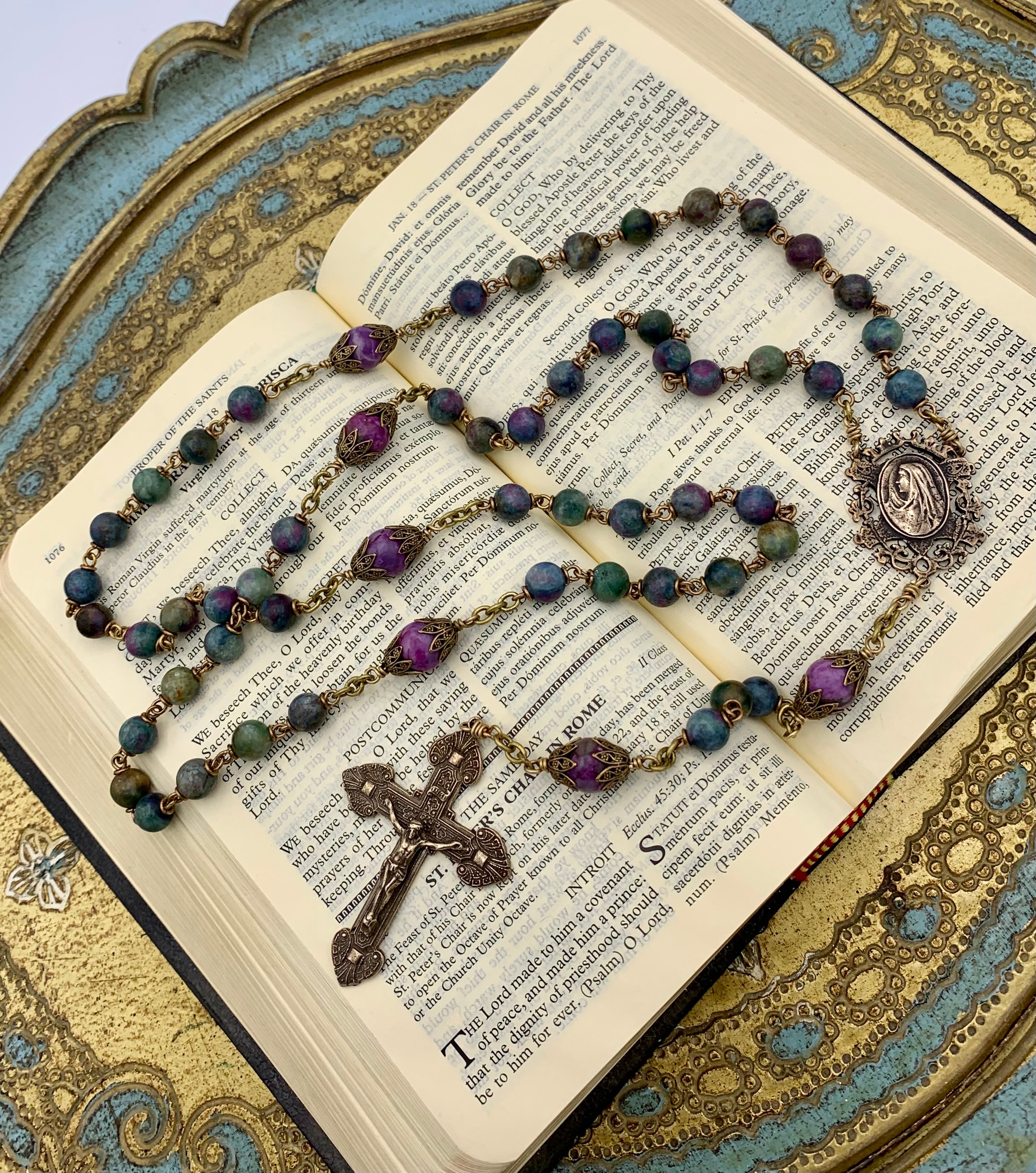 Ruby high quality Zoisite and Bronze Rosary