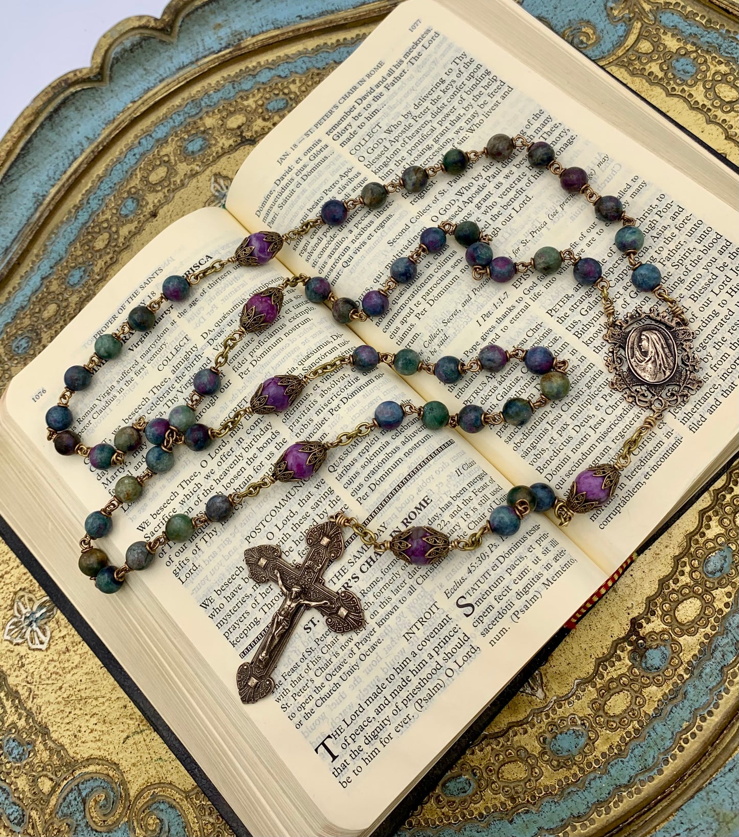 Heirloom Rosary, Ruby in Zoisite Gemstone and Bronze medals