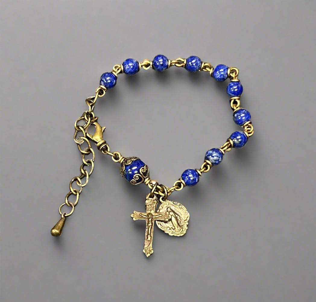 Heirloom Rosary Bracelet, Blue Dumortierite 7.5" inch