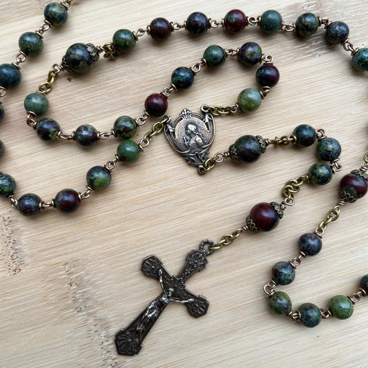 Custom Heirloom Rosary, Dragon blood Jasper gemstone
