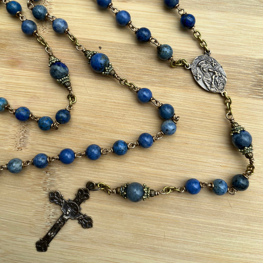 Custom Heirloom Rosary, Sunset Dumortierite