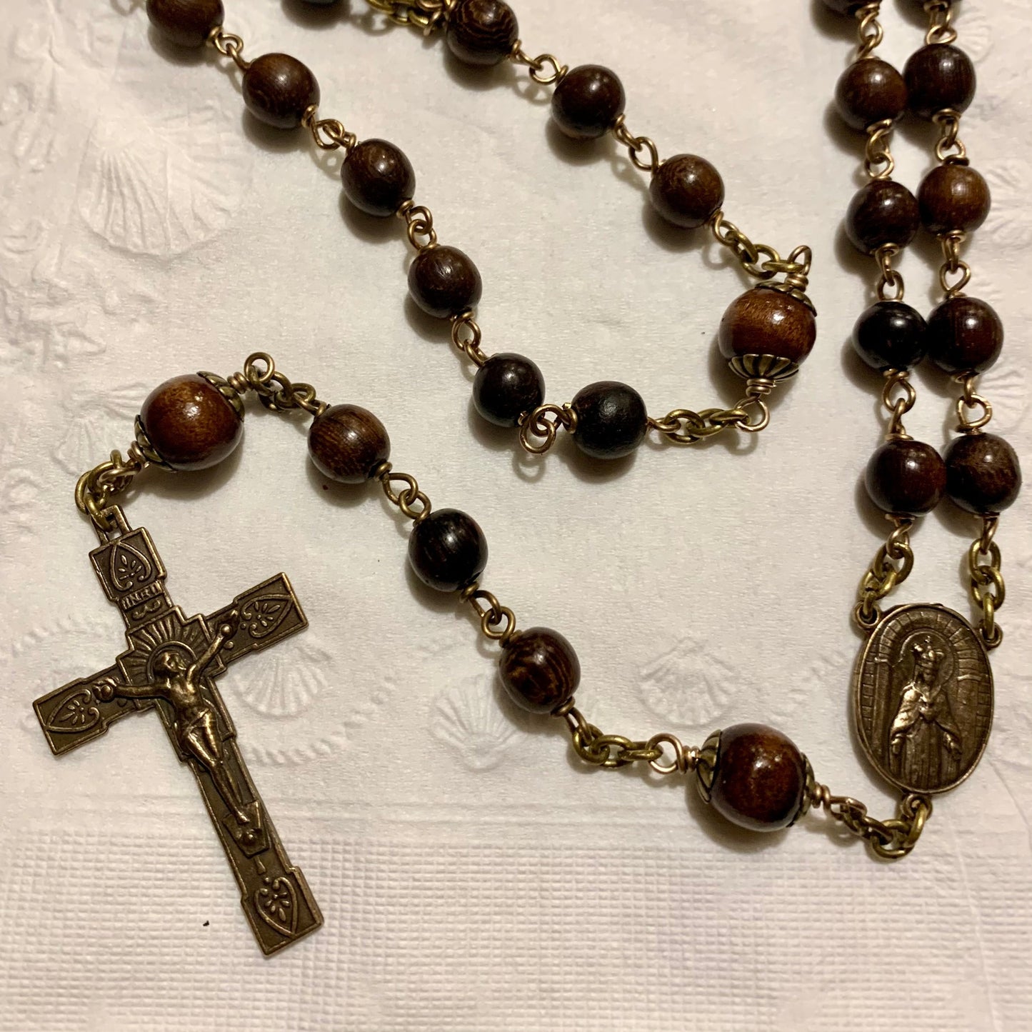 Heirloom Rosary, Rosewood beads and Bronze Square Crucifix