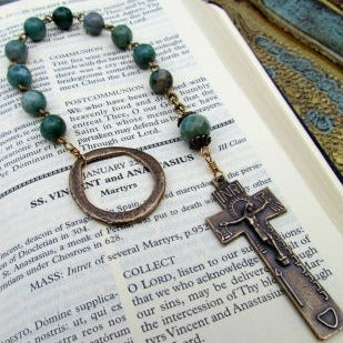 Tenner, Catholic Rosary with African Jade Gemstones, Irish Penal Rosary, Handmade Catholi