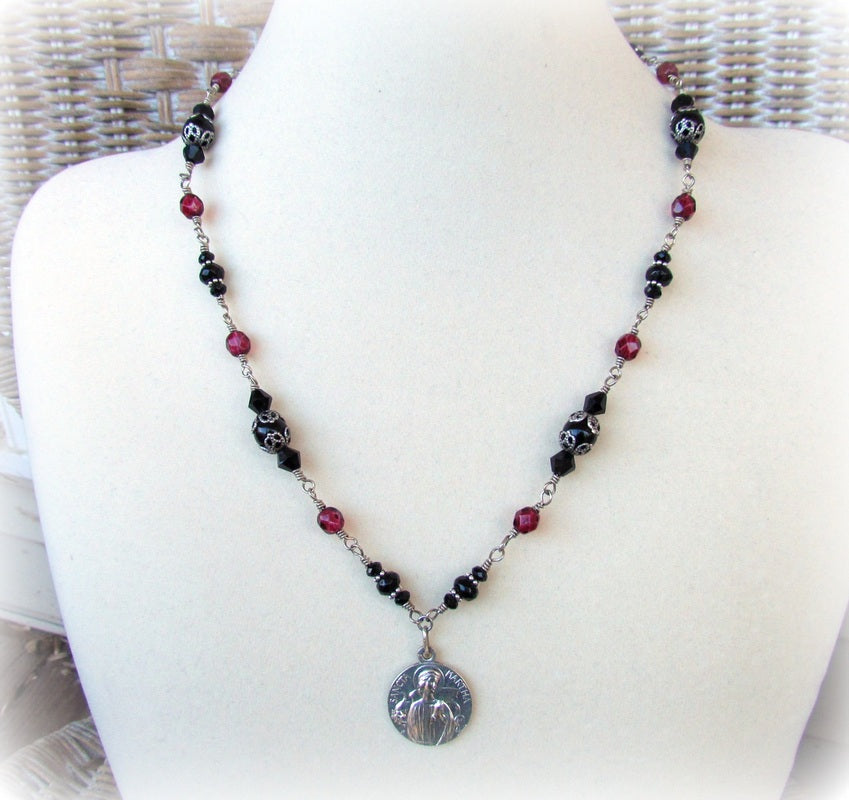Catholic Jewelry, Necklace Black Onyx Gemstones