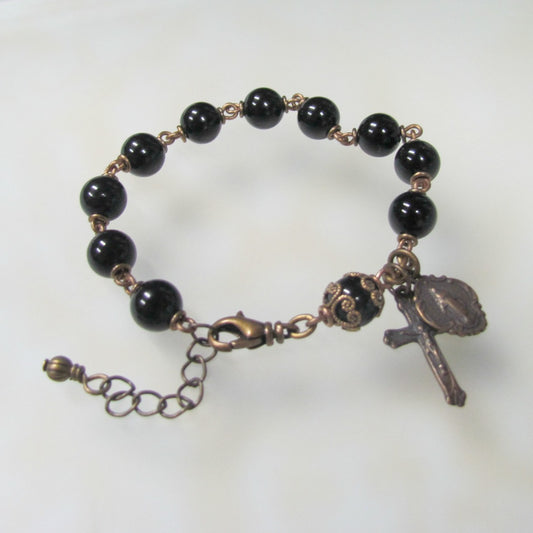 Heirloom Rosary Bracelet, Black Onyx  with Bronze