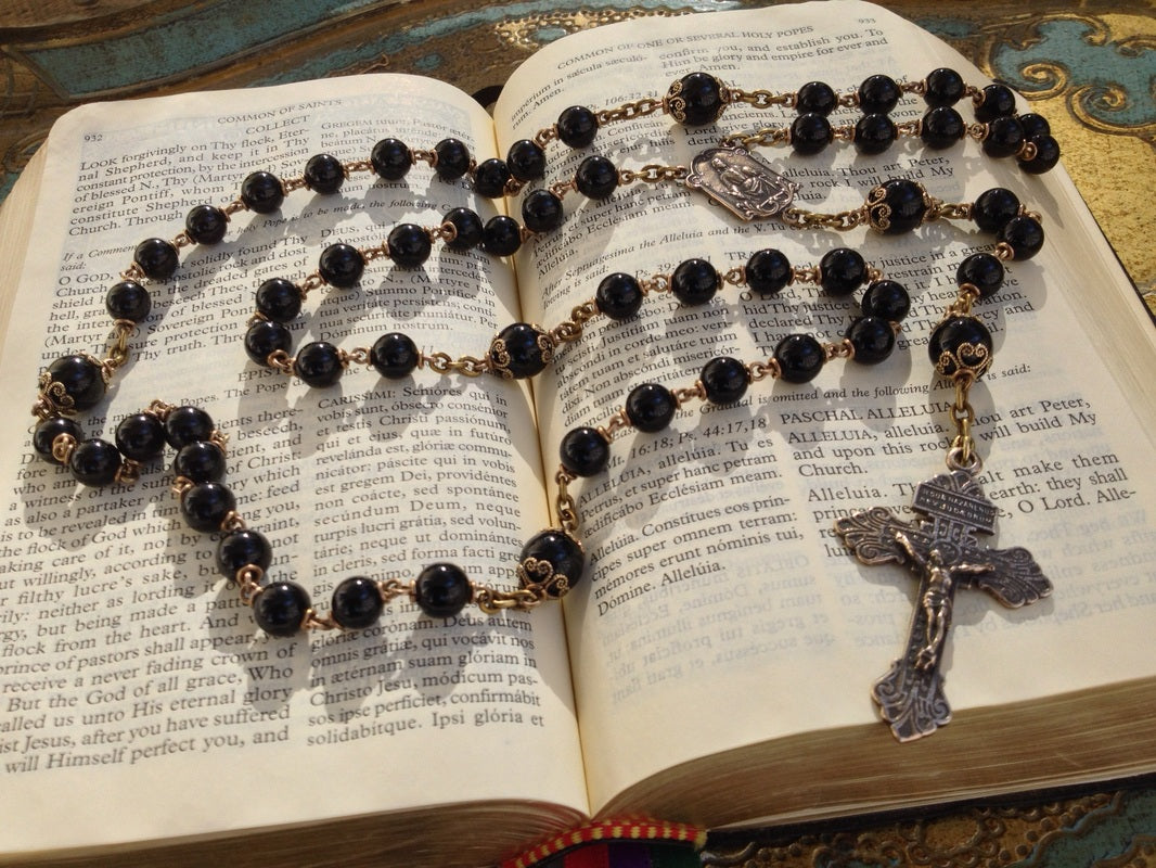 Heirloom Rosary, Black Onyx with Pardon Crucifix